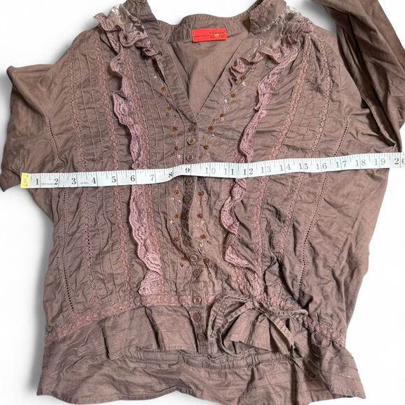 Boho fairycore embellished beaded and laced brown button up womens sz Med - Picture 5 of 7